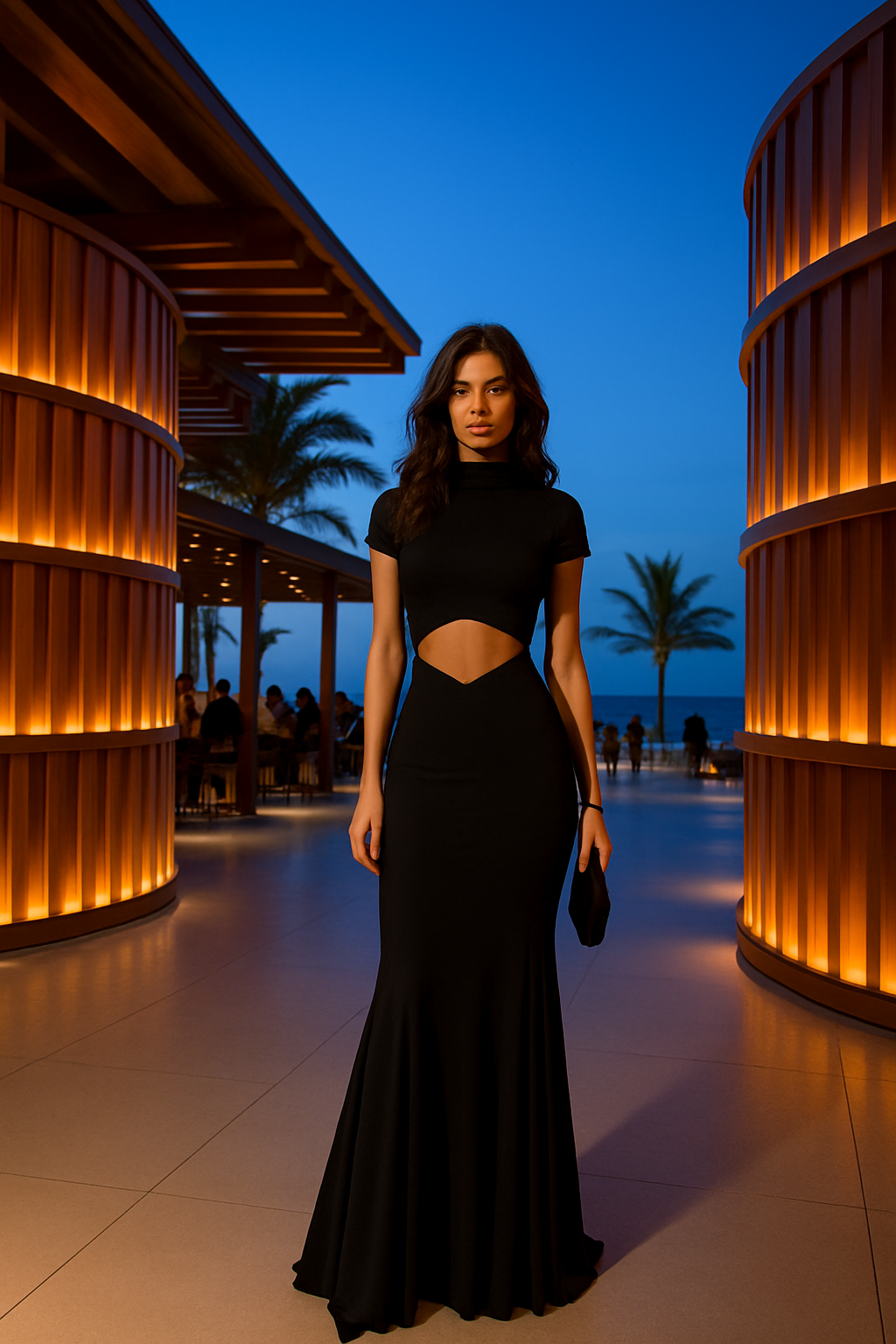 UV ATELIER – Hollow-Out Short Sleeve Bodycon Maxi Dress