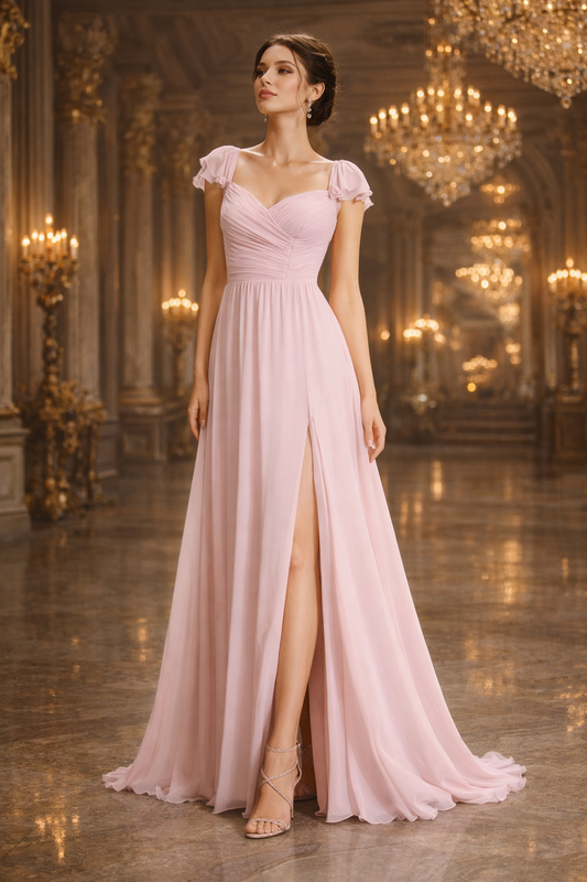 UV ATELIER  Horseshoe-Collar Ruffled Sleeve Evening Ball Dress