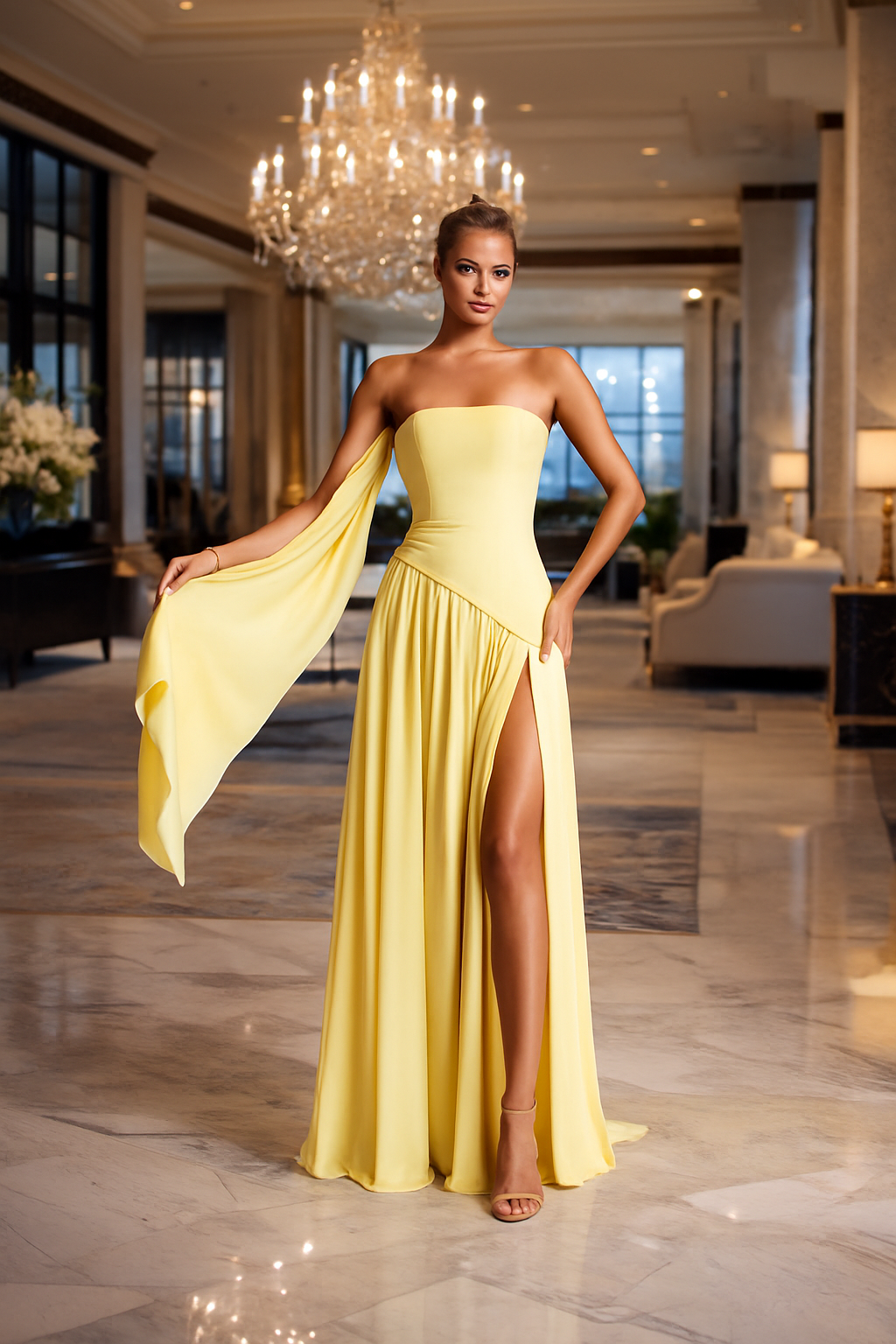 UV ATELIER Color-Block Strapless Off-Shoulder Floor-Length Dress