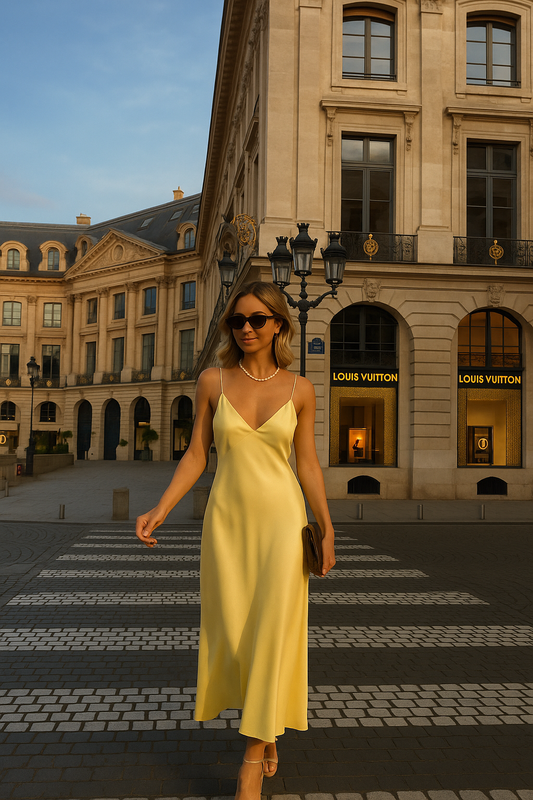 UV ATELIER – Women’s Summer Yellow V-Neck Sling Maxi Dress
