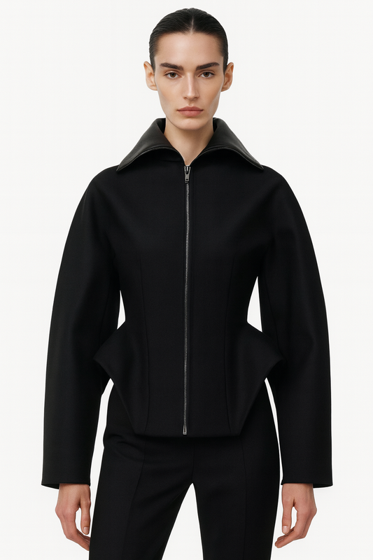 UV ATELIER 2025 Autumn Black Slim Lapel Jacket – Waist-Retraction Personalized Cut