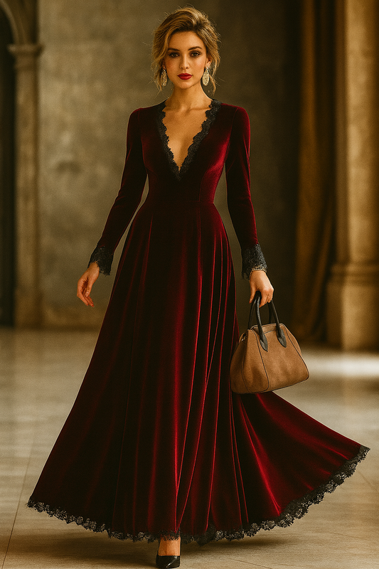 UV ATELIER | Elegant Velvet V-Neck Dress