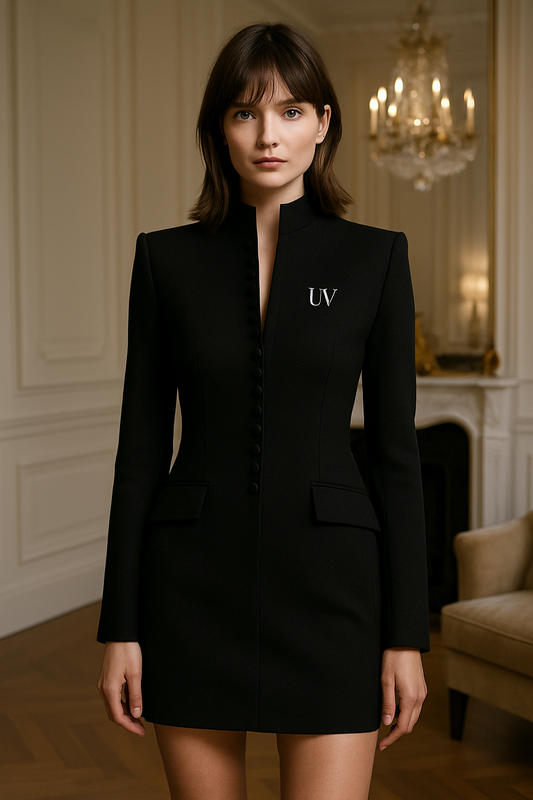 UV ATELIER – Long-Sleeve Button-Up Bodycon Mini Dress