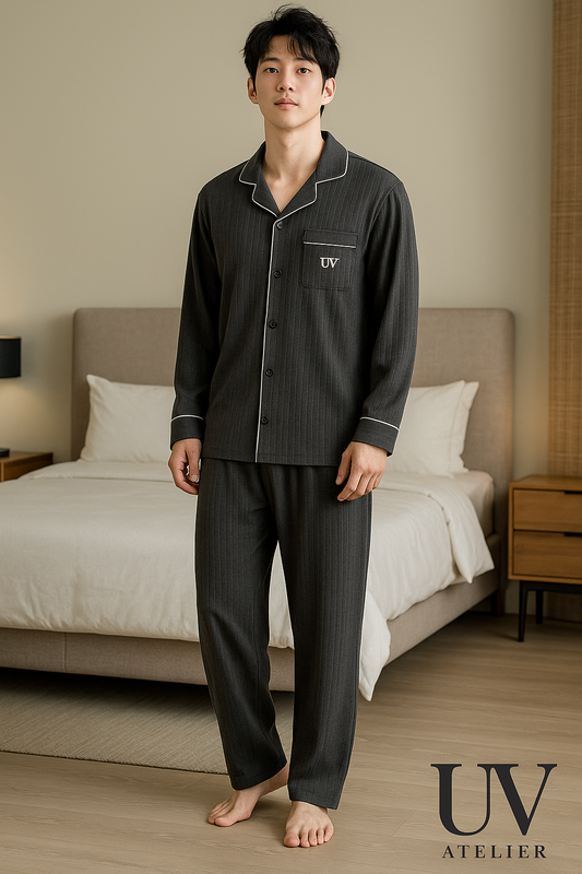 UV ATELIER Notched Lapel Cotton Nightwear