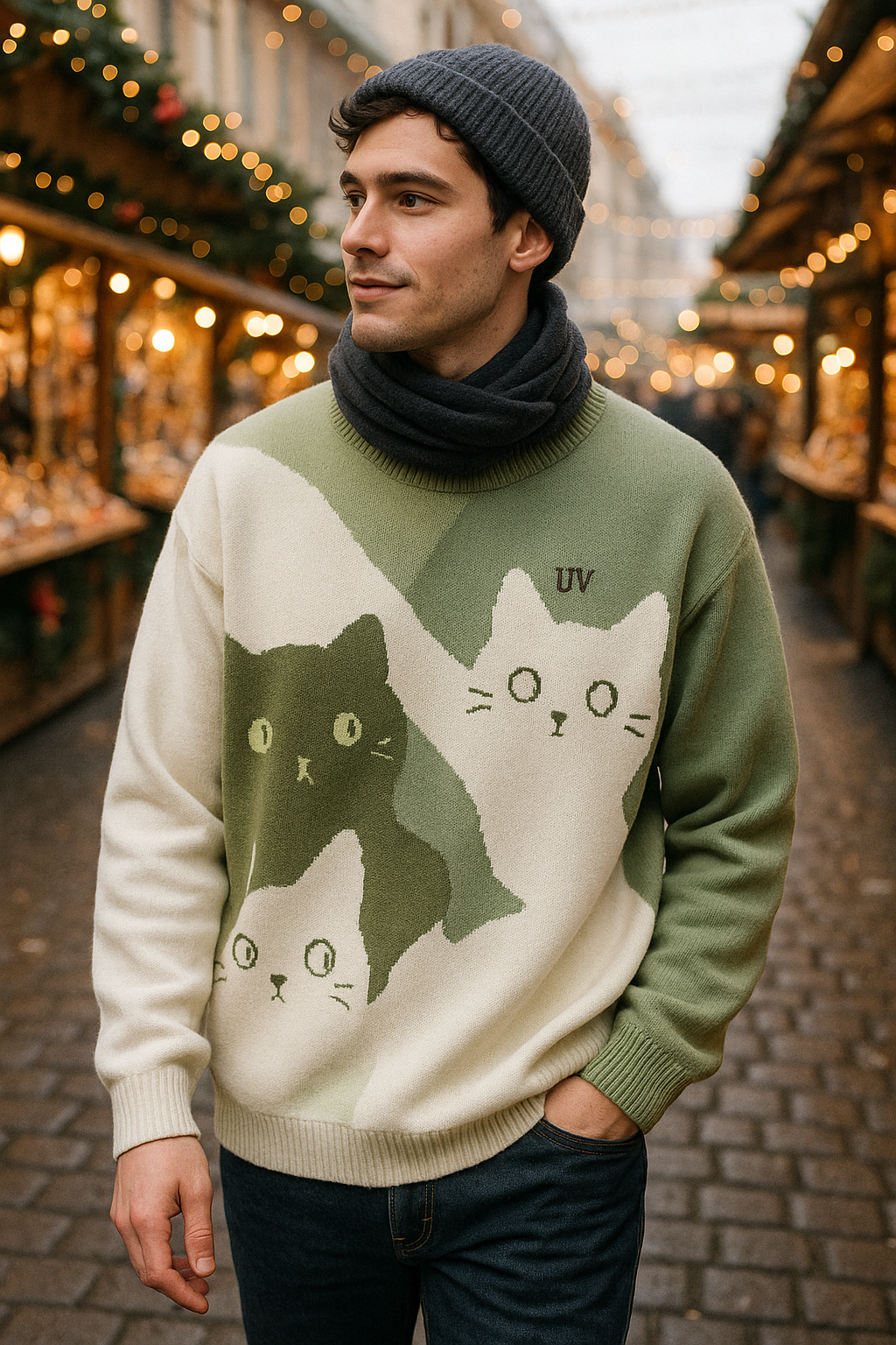 UV ATELIER Cartoon Cat Knitted Sweater 2025