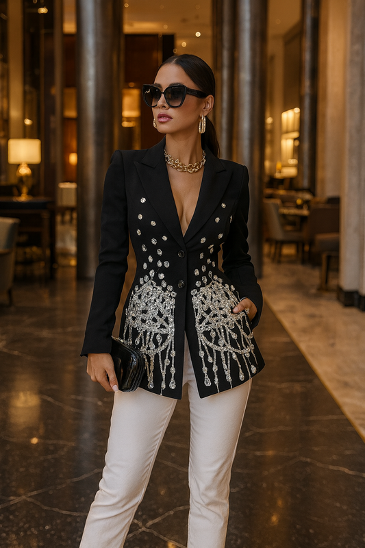 UV ATELIER High Street Diamond-Spliced Long Sleeve Dress