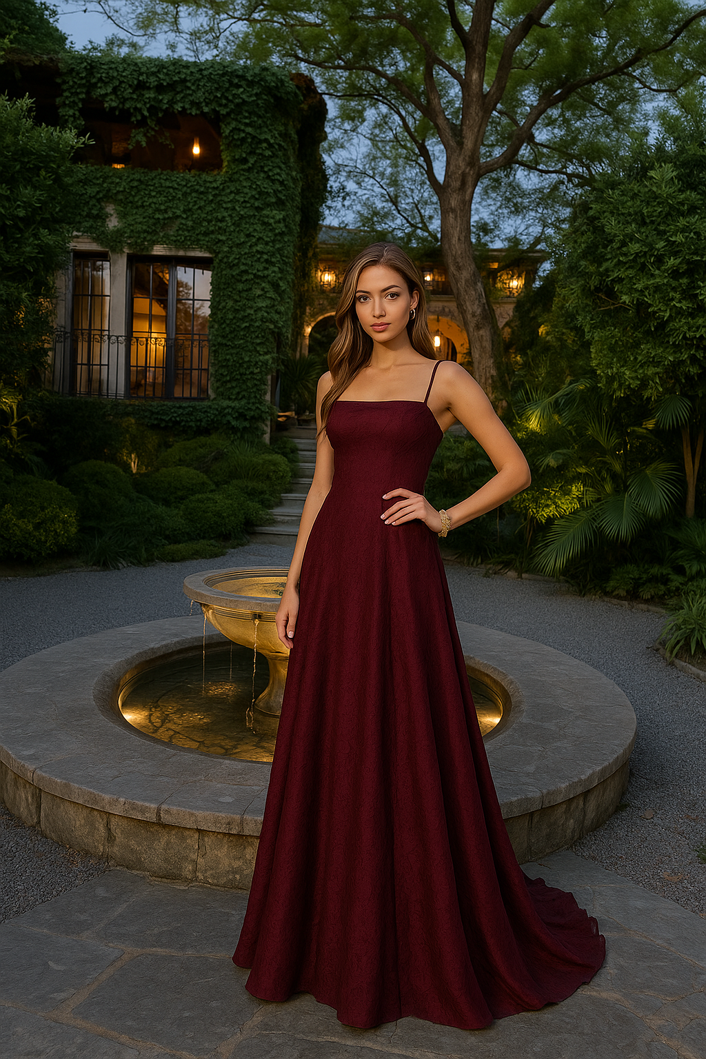 UV ATELIER – Spaghetti Strap Backless Lace-Up Maxi Gown