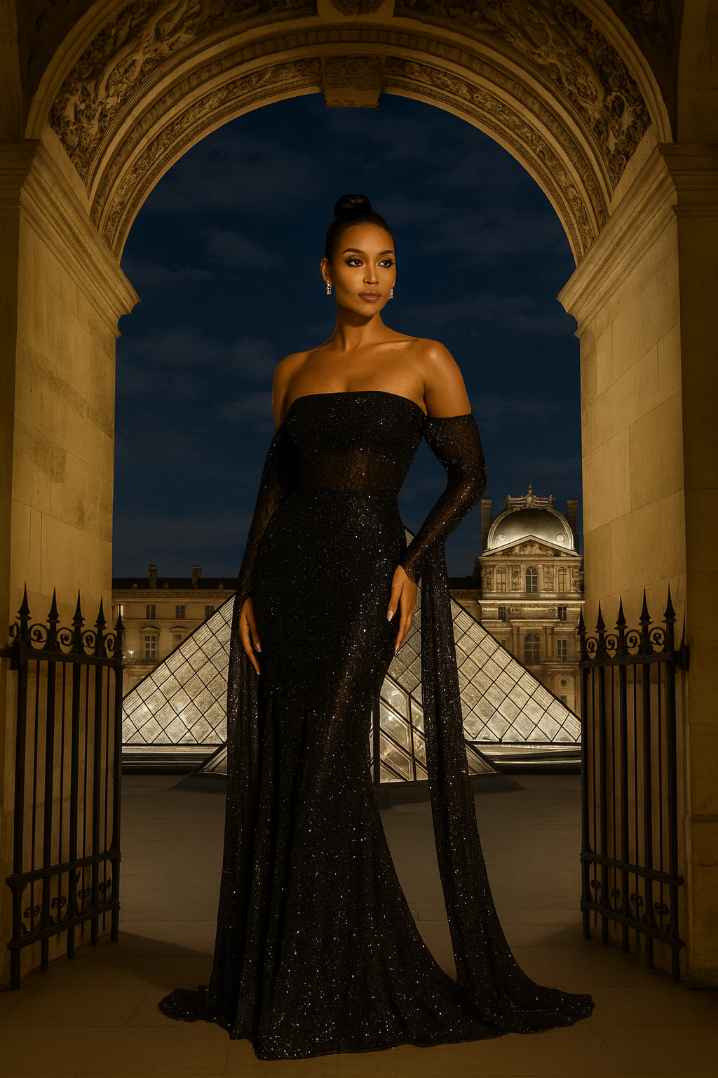 UV ATELIER Sparkling Draped Evening Maxi Dress