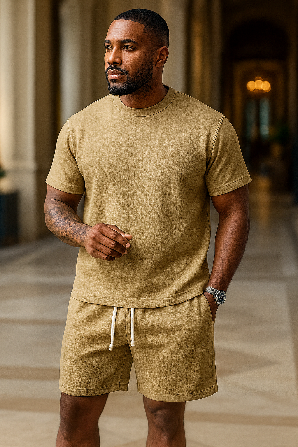 UV ATELIER 2-Piece Men’s Jacquard Short-Sleeve & Shorts Set