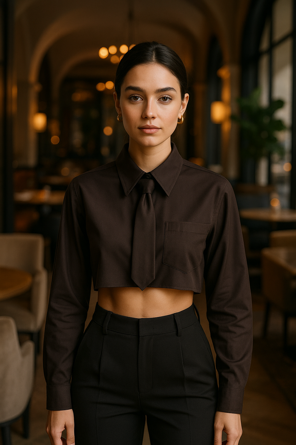 UV ATELIER – Striped Button-Up Blouse with Tie