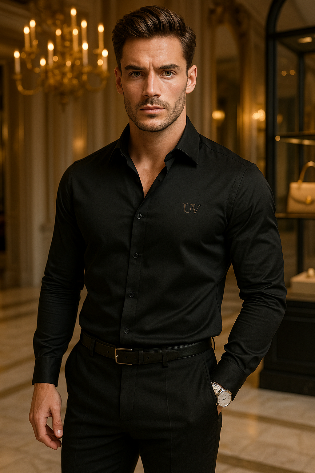 UV ATELIER Men’s Brand-New Solid Color Long Sleeve Business Shirt