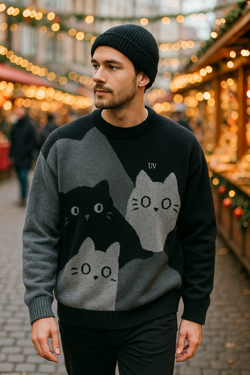UV ATELIER Cartoon Cat Knitted Sweater 2025