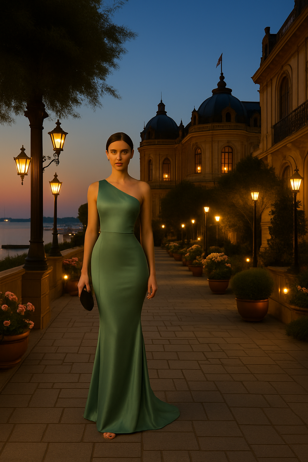 UV ATELIER Elegant Satin Ruffled Bodycon Evening Dress