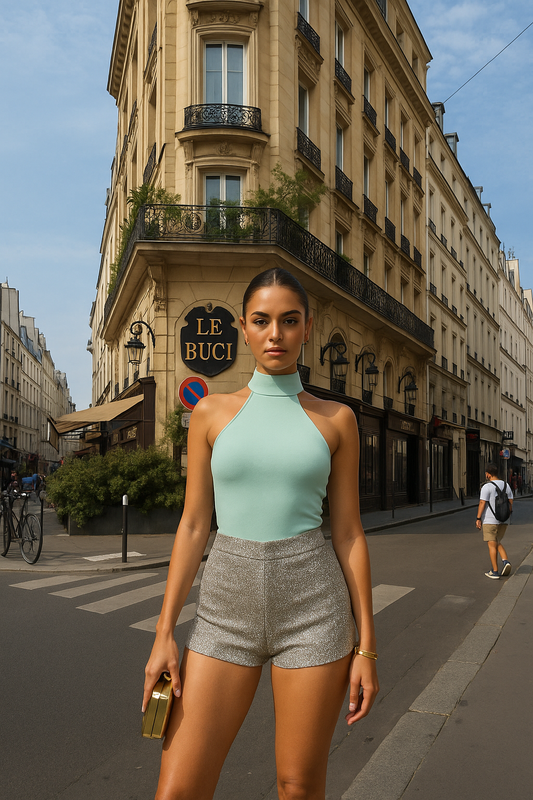 UV ATELIER – Women's High-Waist Silver Sequin Shorts
