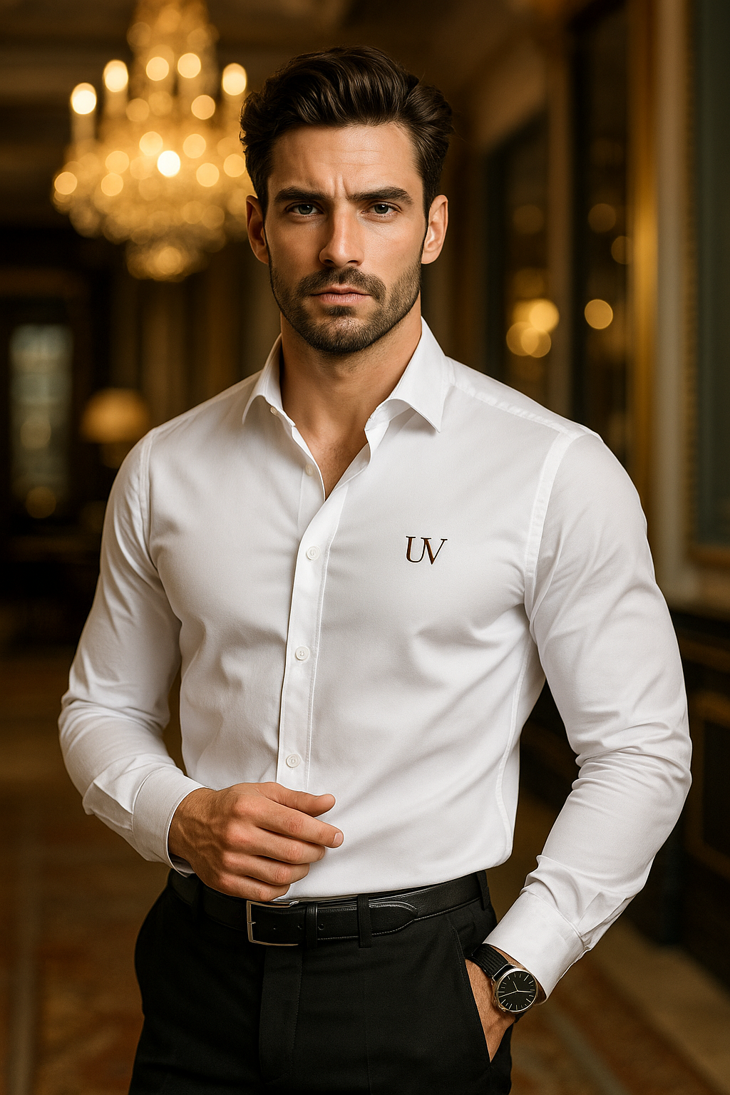 UV ATELIER Men’s Brand-New Solid Color Long Sleeve Business Shirt