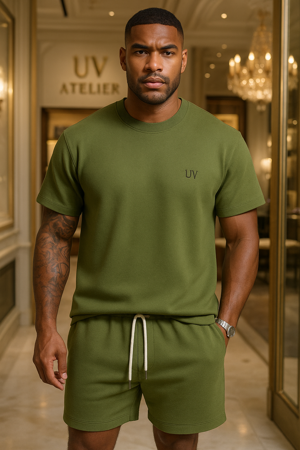 UV ATELIER 2-Piece Men’s Jacquard Short-Sleeve & Shorts Set