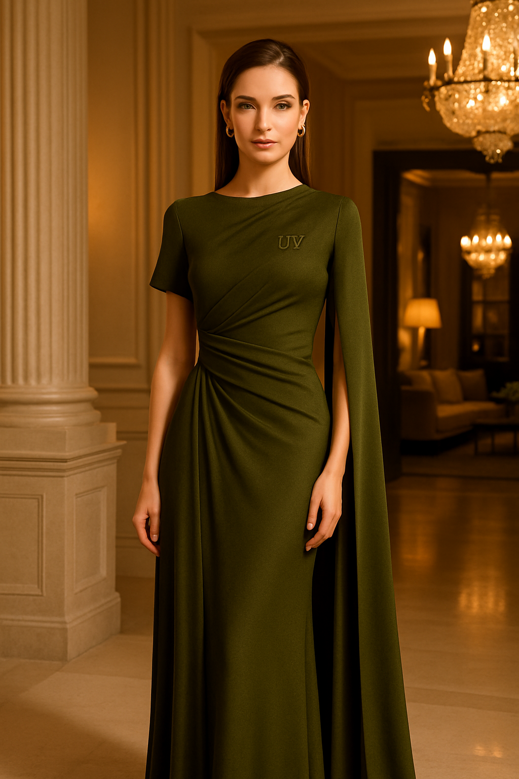 UV ATELIER – Solid Color One-Shoulder Pleated Waist Dress