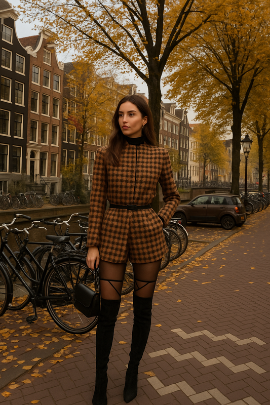 UV ATELIER High-Waist Plaid Shorts Suit