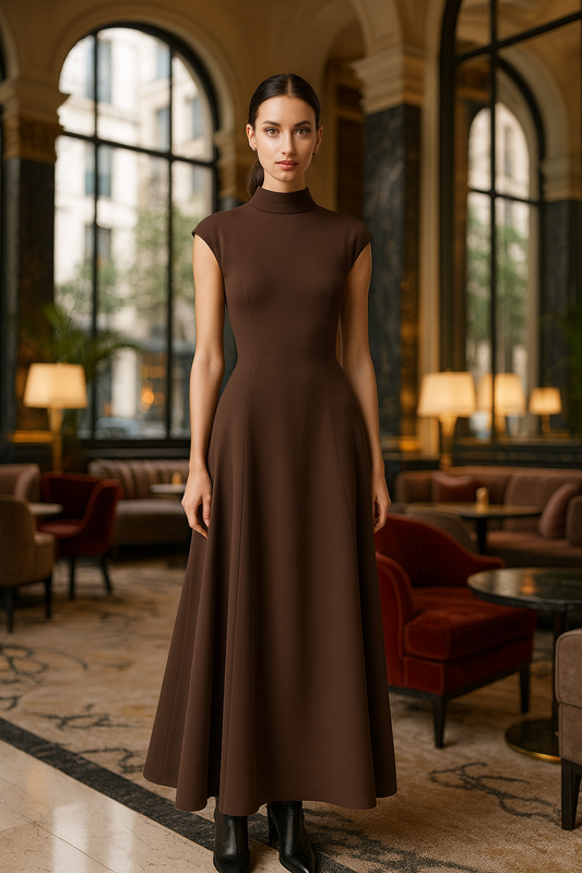 UV ATELIER – Elegant Sleeveless Evening Dress with Diagonal Neckline