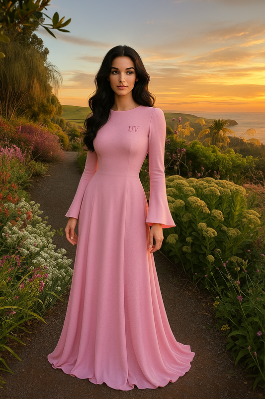 UV ATELIER – Elegant Ruched O-Neck Long Maxi Party Dress