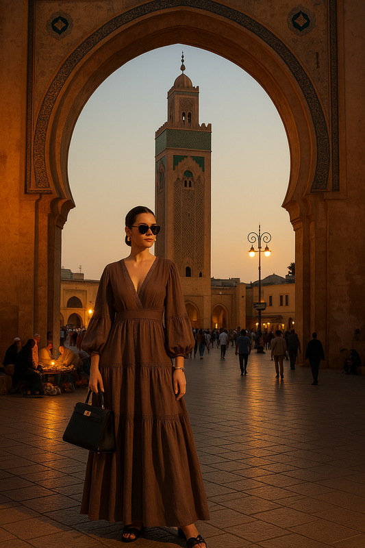 UV ATELIER – Lace V-Neck Puff Sleeve A-Line Maxi Dress