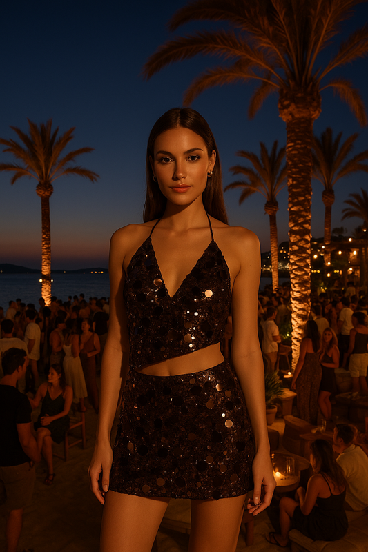UV ATELIER Sequin Lace-Up Mini Set