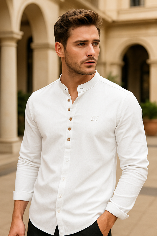 UV ATELIER – Men’s Linen Cotton Stand-Collar Shirt