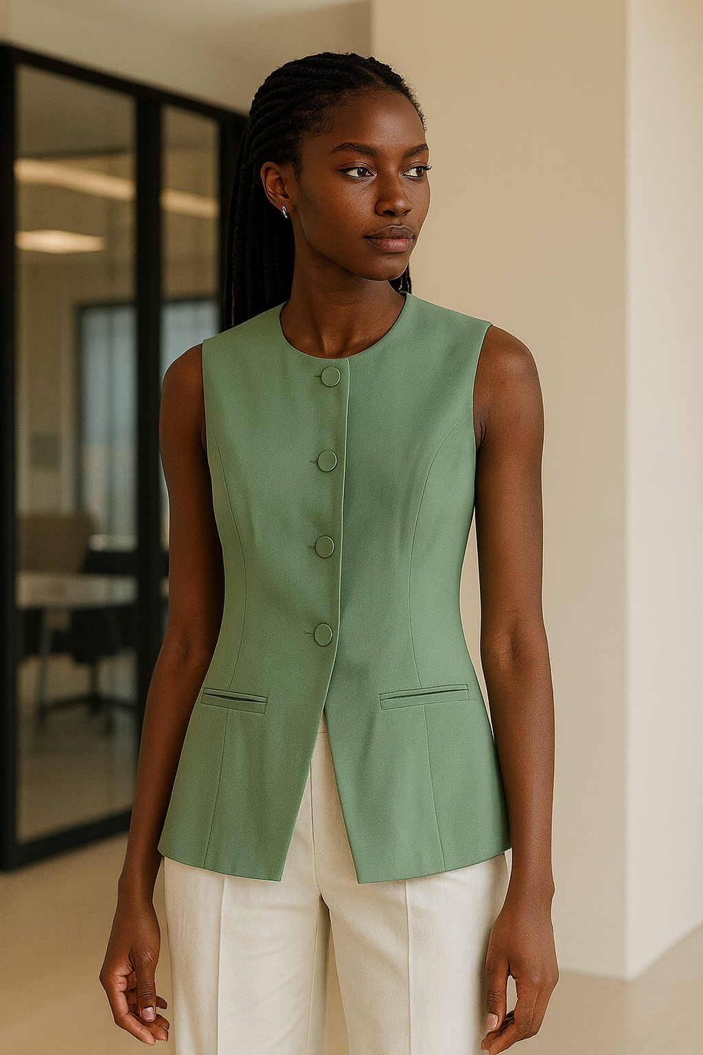 UV ATELIER 2025 White Sleeveless Tailored Vest