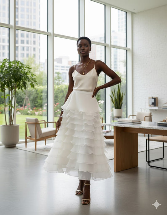 UV ATELIER High-Waisted Tiered Tulle Maxi Skirt