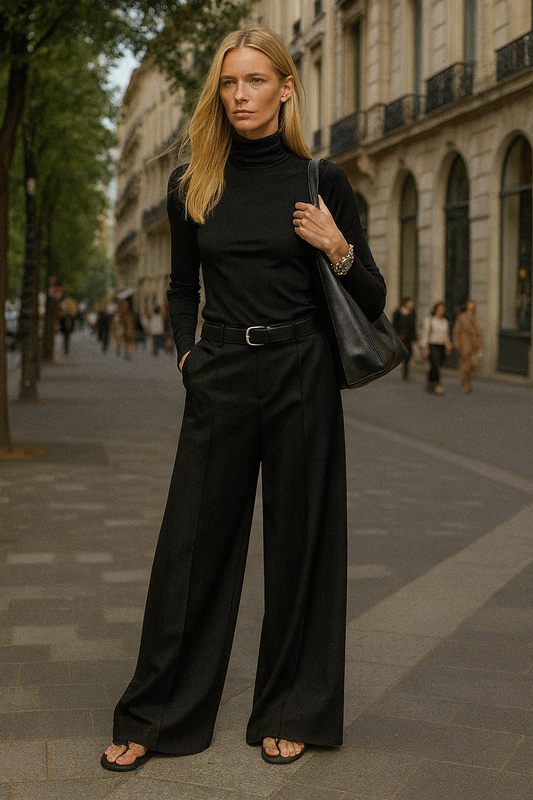 UV ATELIER Simple Solid High-Waist Wide-Leg Pants