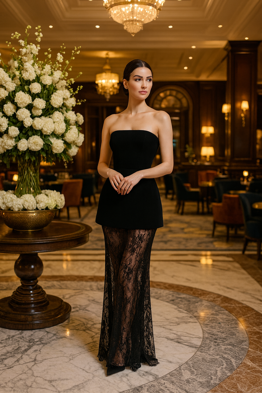 UV ATELIER – Strapless Lace Vest & High-Waist Long Skirt Set