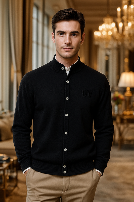 UV ATELIER Men’s Pure Cashmere High-Neck Buttoned Cardigan