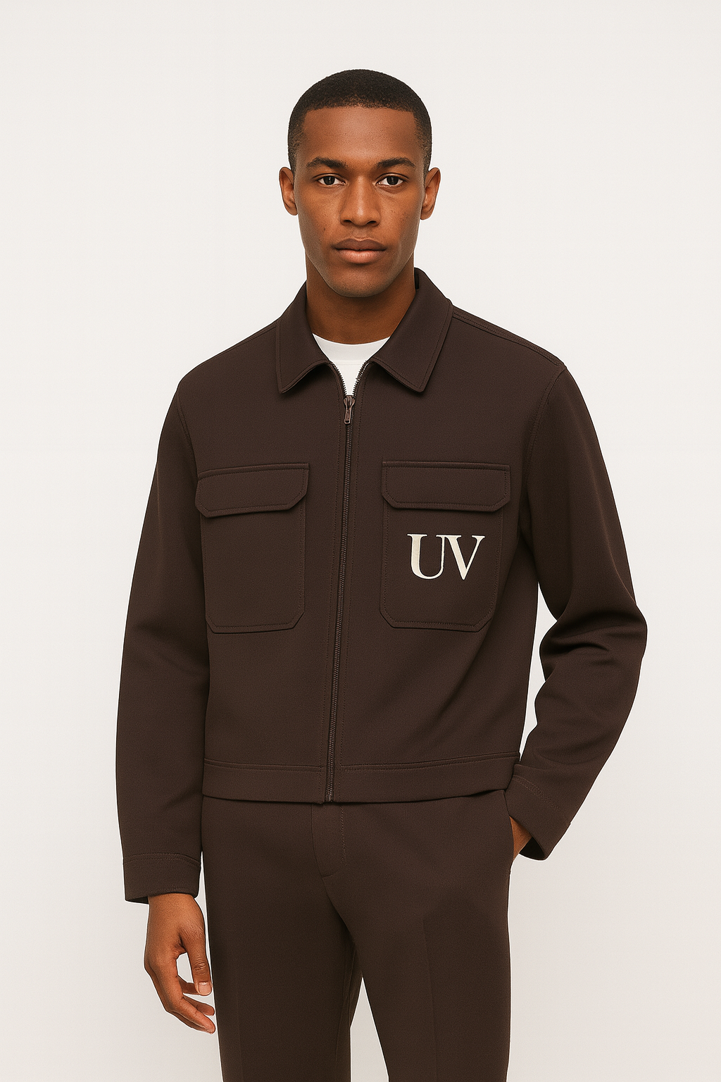 UV ATELIER Men’s Solid Color Patchwork Two-Piece Set