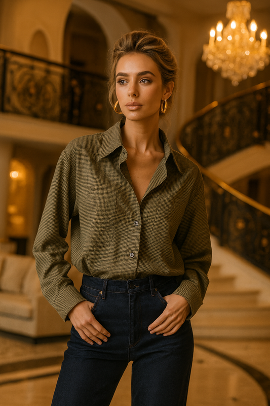 UV ATELIER – Chic Green Plaid Single-Breasted Shirt