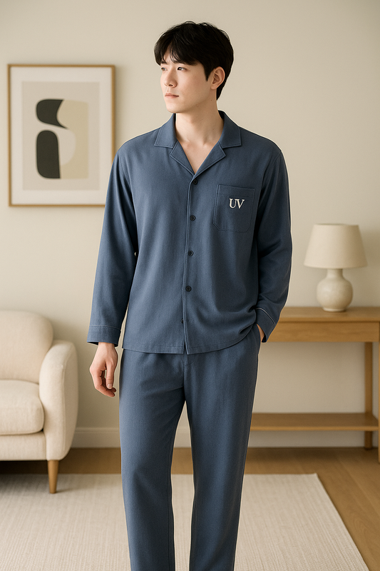 UV ATELIER Notched Lapel Cotton Nightwear