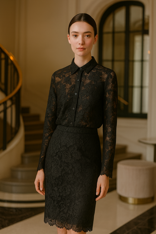 UV ATELIER – Floral Lace Embroidery Blouse & Skirt