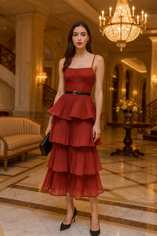 Autumn 2026 New Casual Dot-Print Smocked Pleated Dress – UV ATELIER