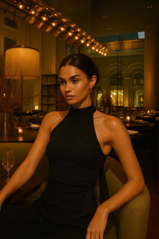 UV ATELIER – Sexy High-Neck Belt Detail Fitted Top