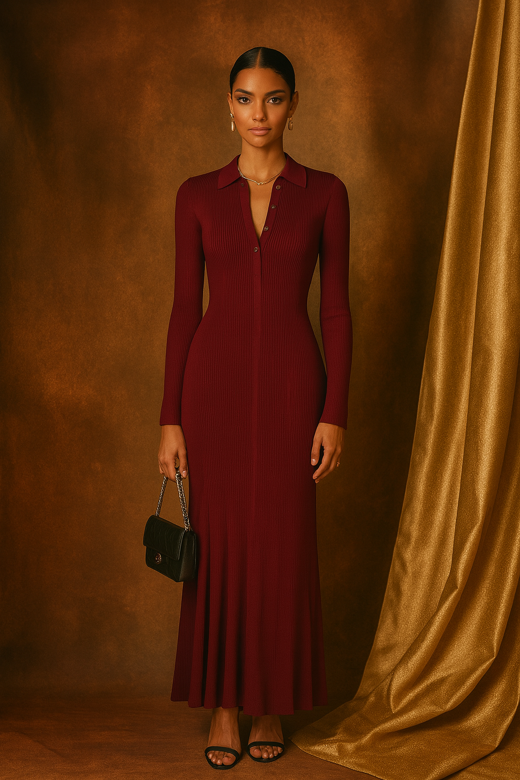 UV ATELIER | Three-Color High-Quality Elastic Knitted Hollow-Out Dress