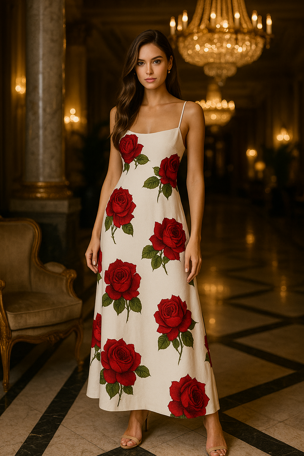 UV ATELIER Sleeveless Rose Midi Dress