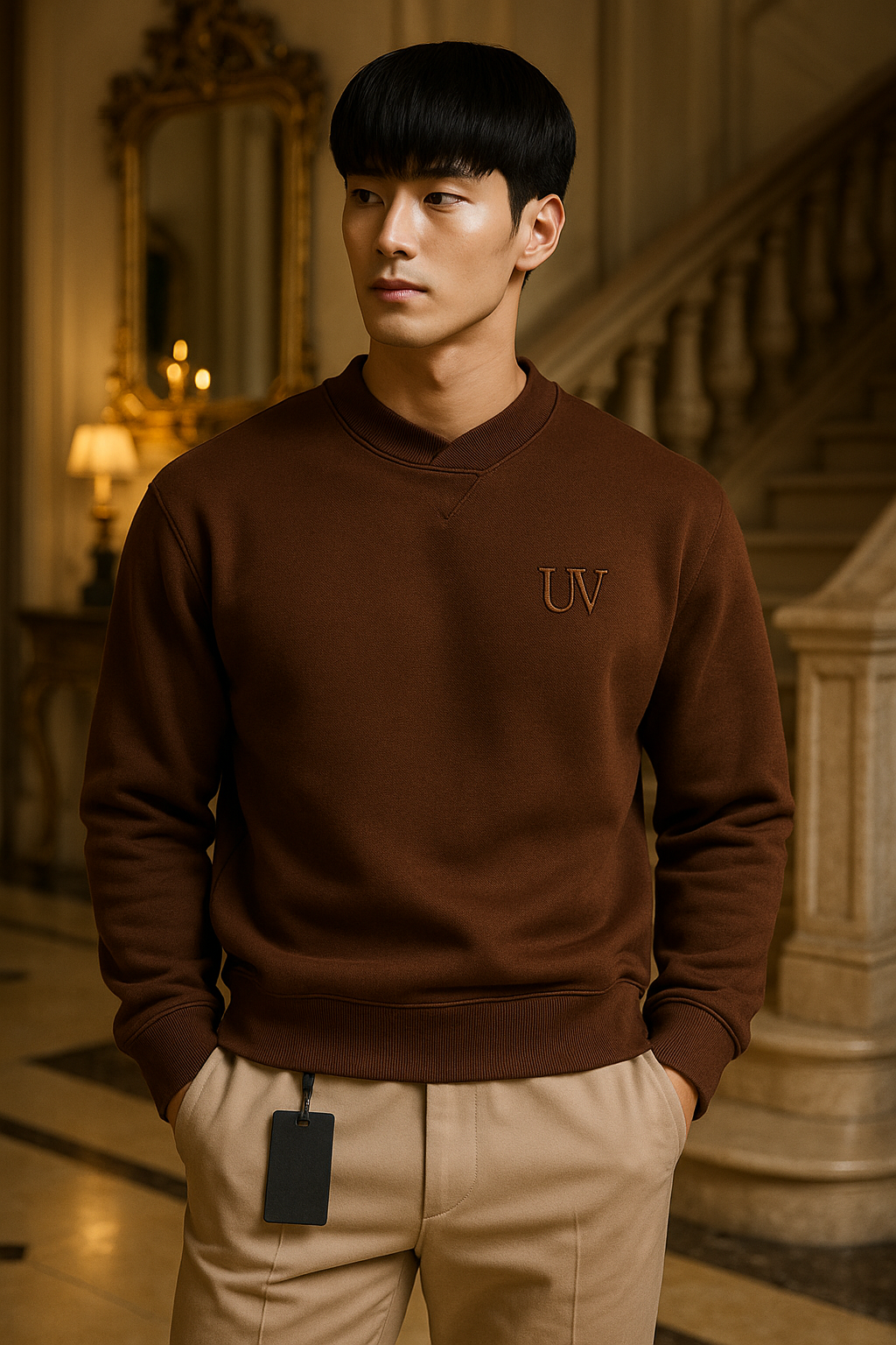 UV ATELIER – Full-Size Men’s Warm Wool V-Neck Winter Sweater