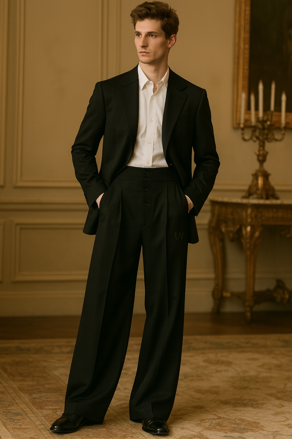 High-Street Wide-Leg Drape Suit Pants — Vertical Stripe Edition | UV ATELIER