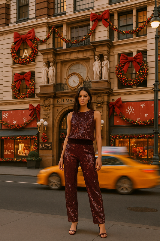 UV ATELIER – Women’s Sleeveless Backless Sequin Top + Wide Pants