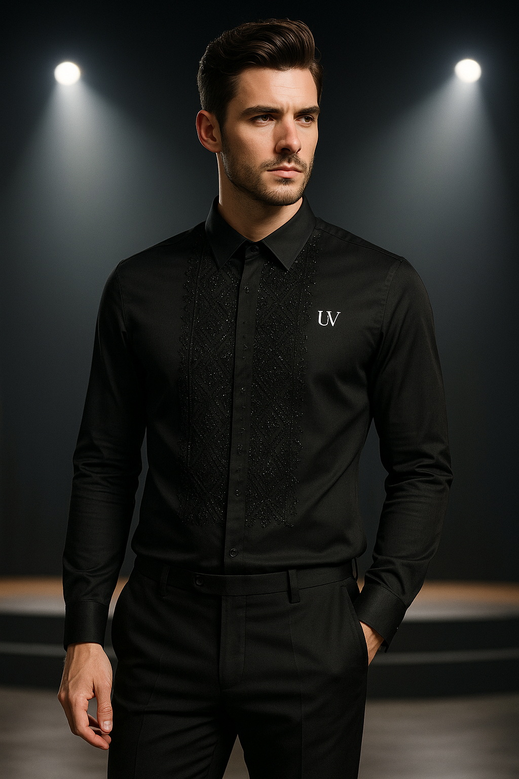 UV ATELIER Handmade Beaded Men Shirt Long Sleeve