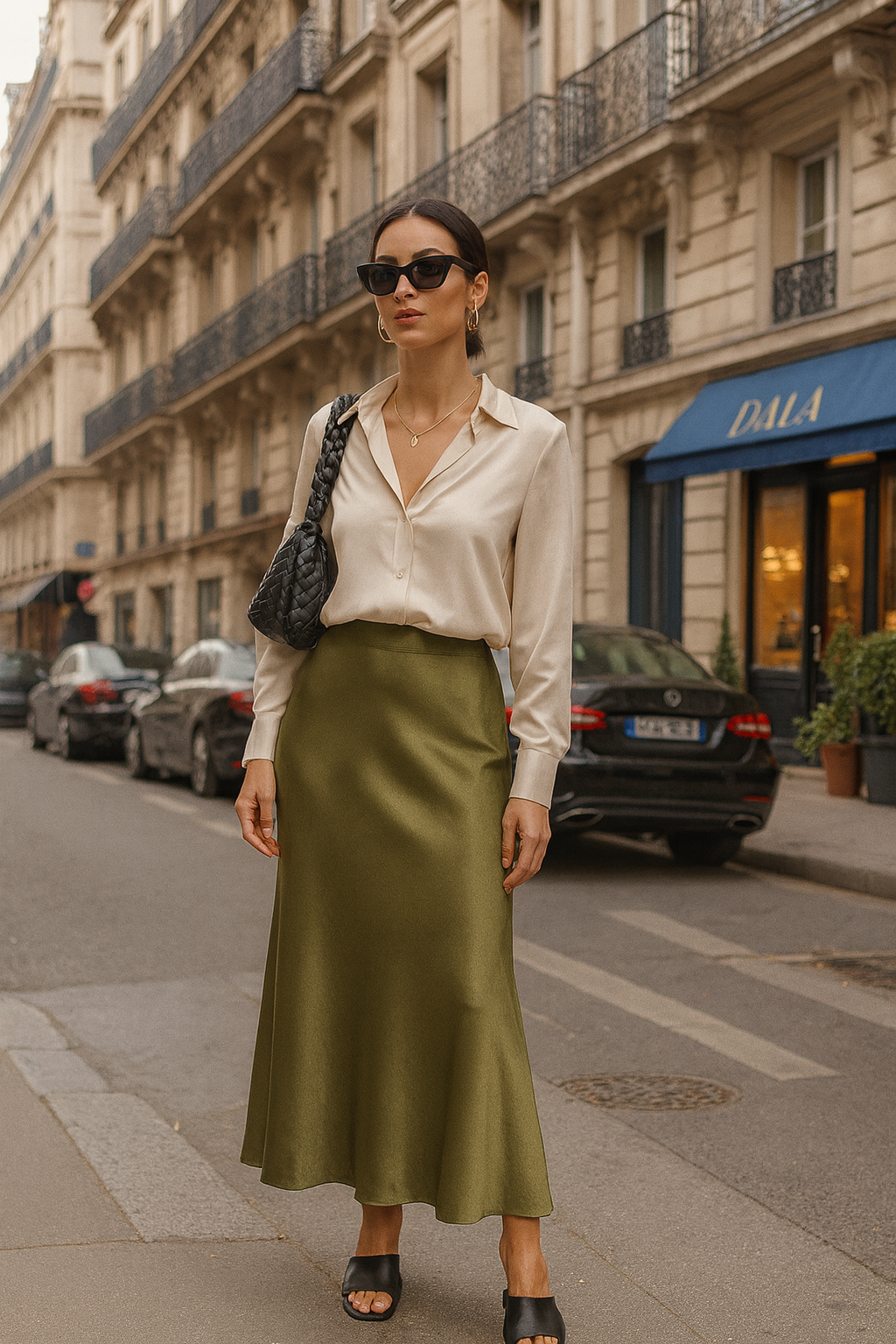 UV ATELIER Women 2025 Satin Midi Skirt