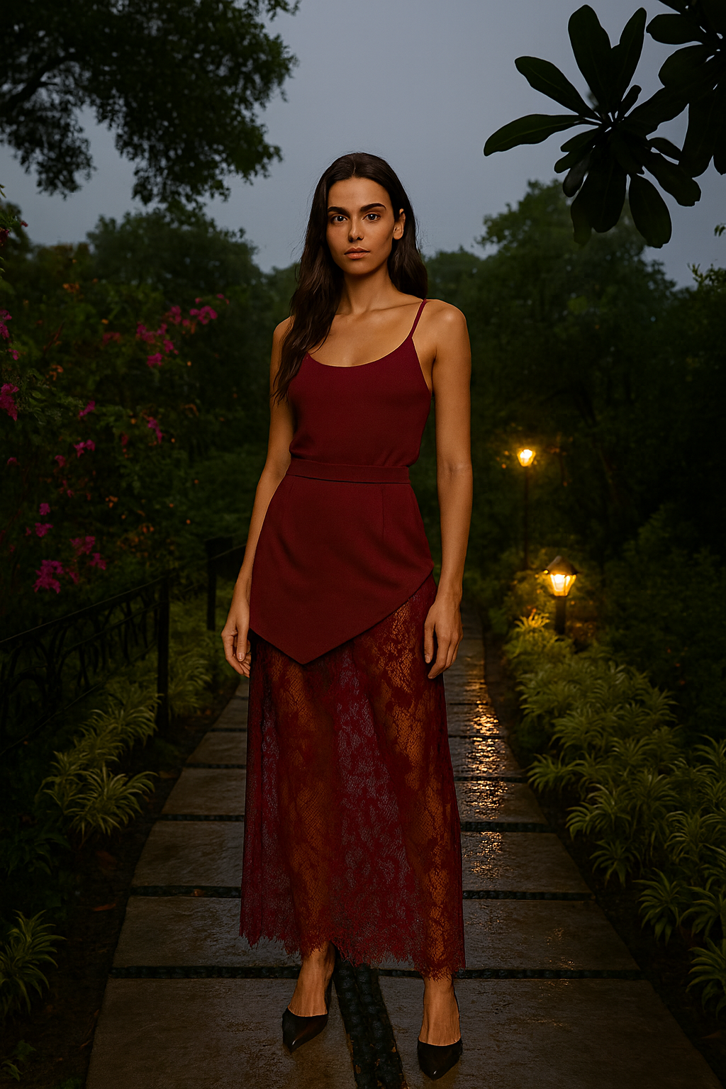 UV ATELIER Brown Boho Lace Party Maxi Skirt