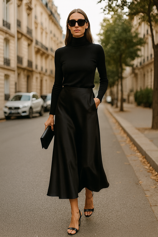 UV ATELIER Women 2025 Satin Midi Skirt