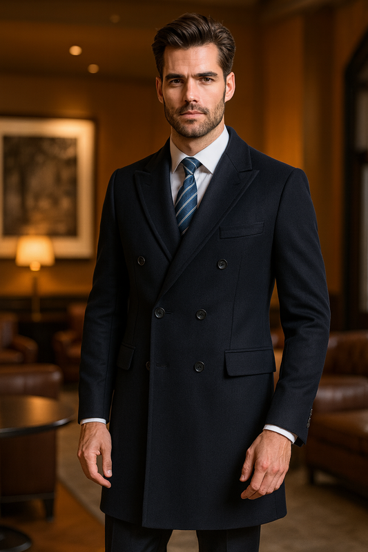 UV ATELIER Men’s Double-Breasted Wool Trench Coat