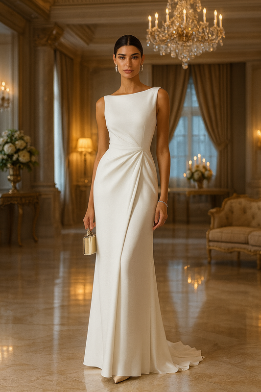 UV ATELIER Women’s Pleated White A-Line Maxi Dress 2025